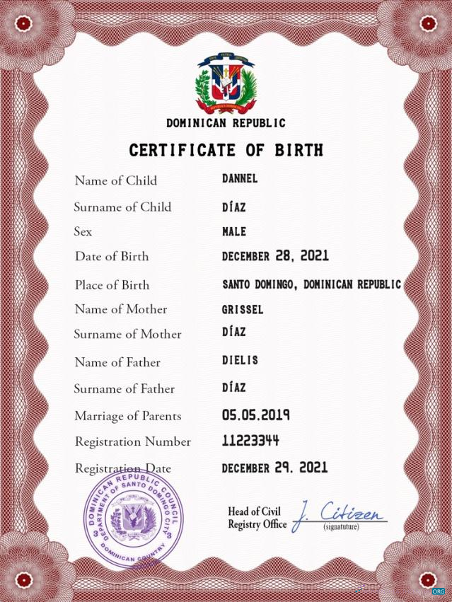 Download Dominican Republic vital record birth certificate PSD Photoshop template